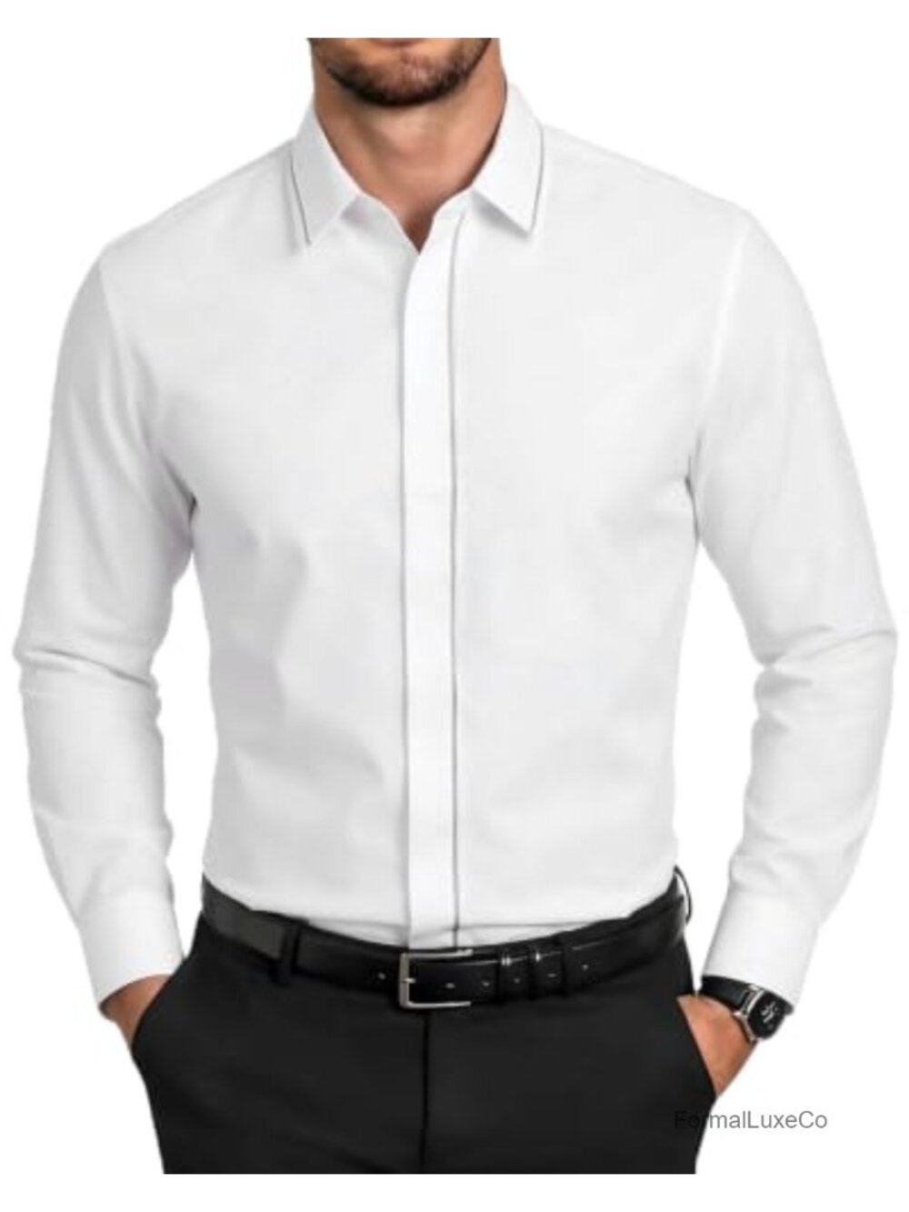 Mens Dress Shirt Long Sleeve Stretch Button Down Wrinkle Free